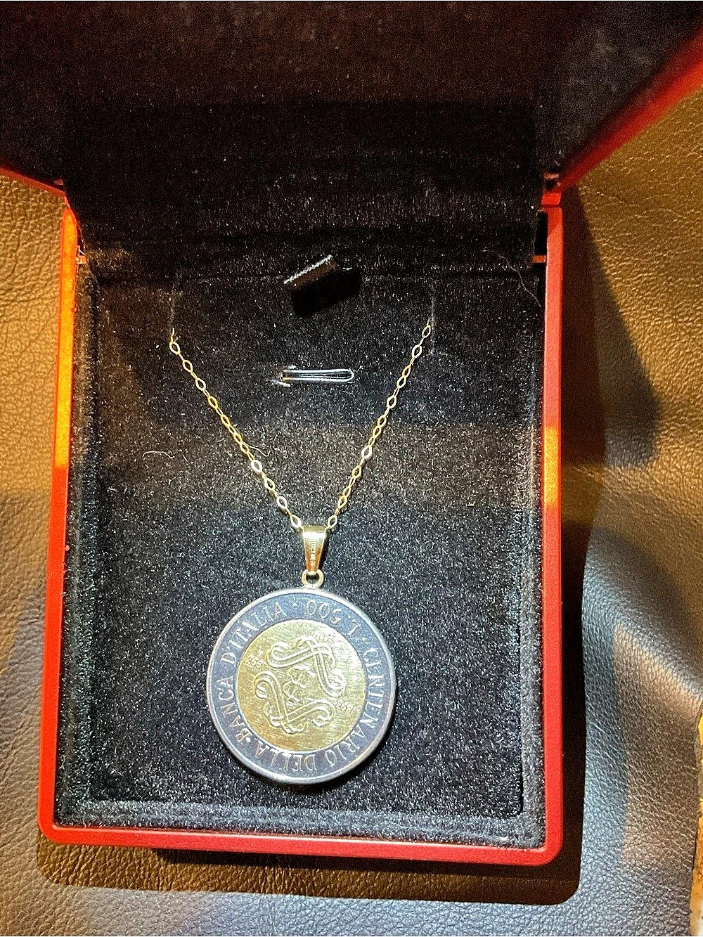 500 Italian Lira Coin Pendant on 14k gold chain